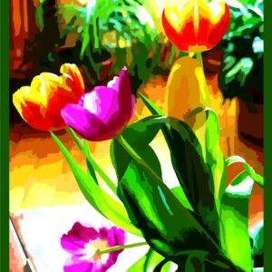Quatre tulipes en pot